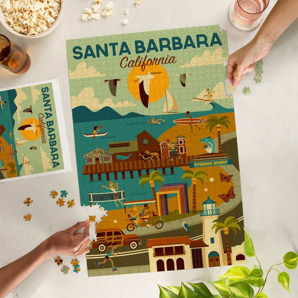 Santa Barbara, California, Geometric, Jigsaw Puzzle Puzzle Lantern Press 
