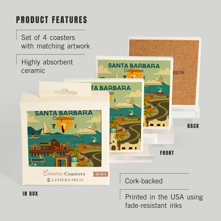 Santa Barbara, California, Geometric, Lantern Press Artwork, Coaster Set Coasters Lantern Press 