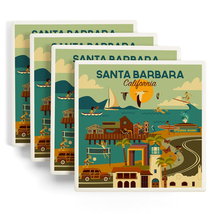 Santa Barbara, California, Geometric, Lantern Press Artwork, Coaster Set Coasters Lantern Press 