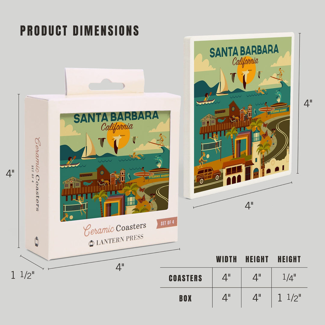 Santa Barbara, California, Geometric, Lantern Press Artwork, Coaster Set Coasters Lantern Press 