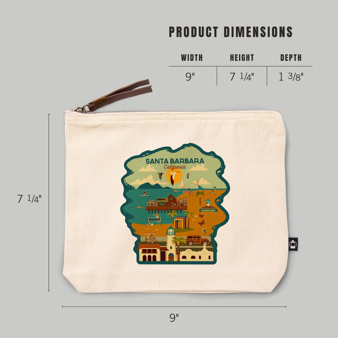 Santa Barbara, California, Geometric,, Organic Cotton Zipper Pouch, Go Bag Go Bag Lantern Press 