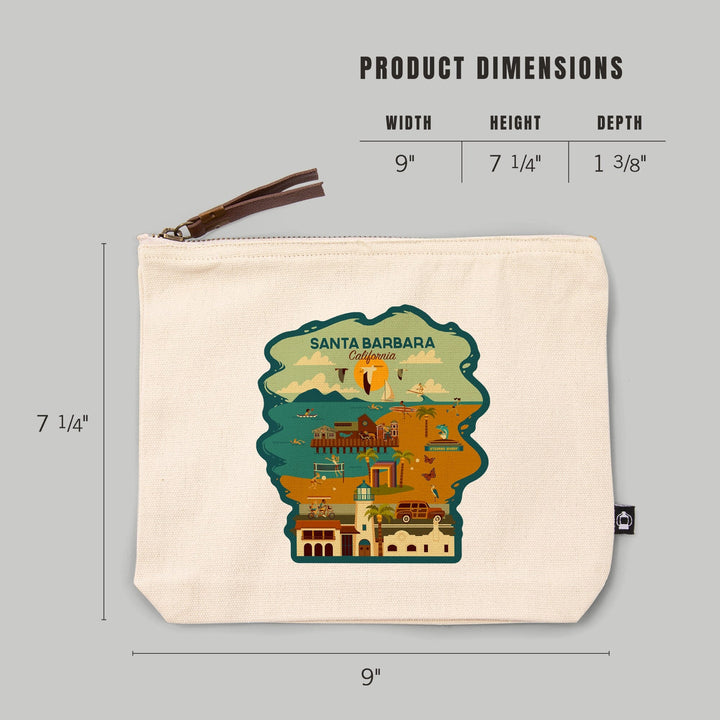 Santa Barbara, California, Geometric,, Organic Cotton Zipper Pouch, Go Bag Go Bag Lantern Press 