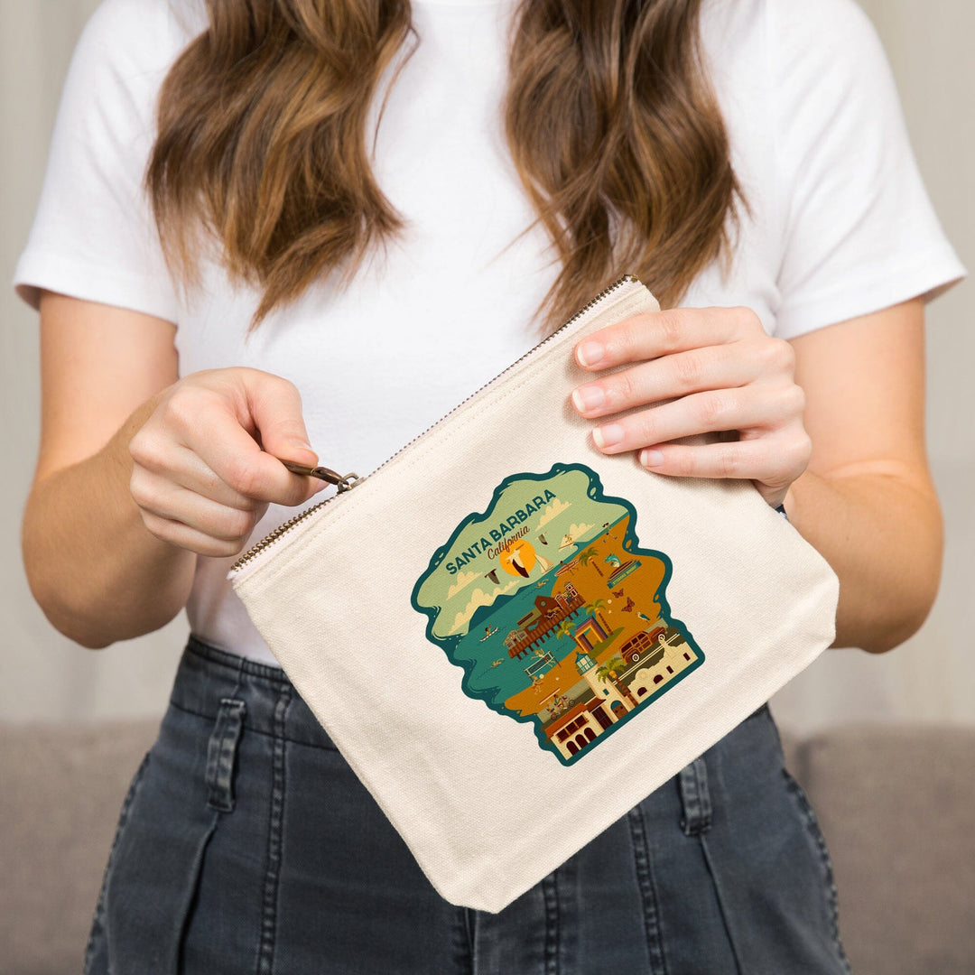 Santa Barbara, California, Geometric,, Organic Cotton Zipper Pouch, Go Bag Go Bag Lantern Press 