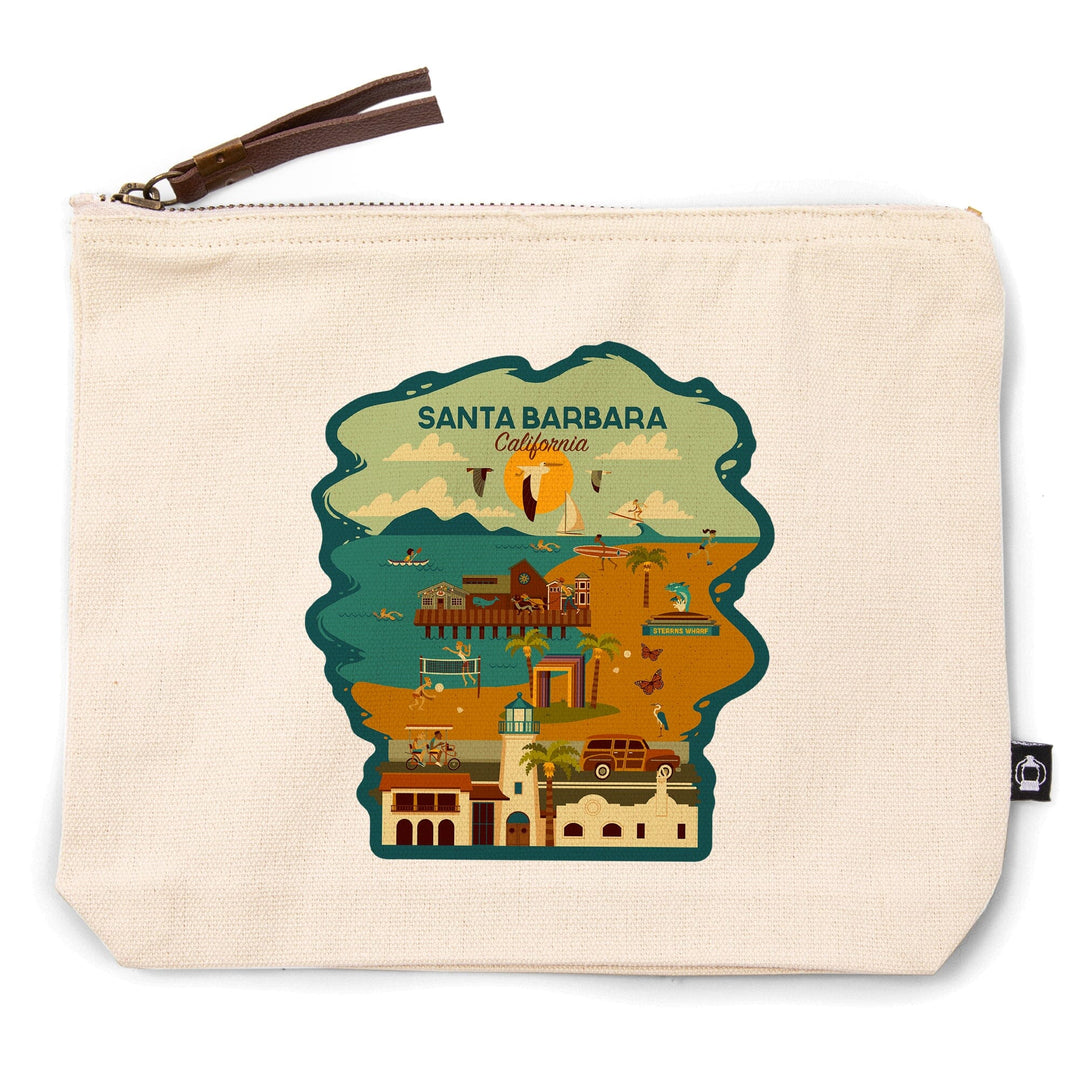 Santa Barbara, California, Geometric,, Organic Cotton Zipper Pouch, Go Bag Go Bag Lantern Press 