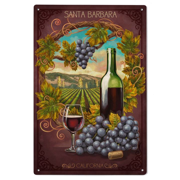 Santa Barbara, California, Merlot, Lantern Press Poster, Wood Signs and Postcards Wood Lantern Press 