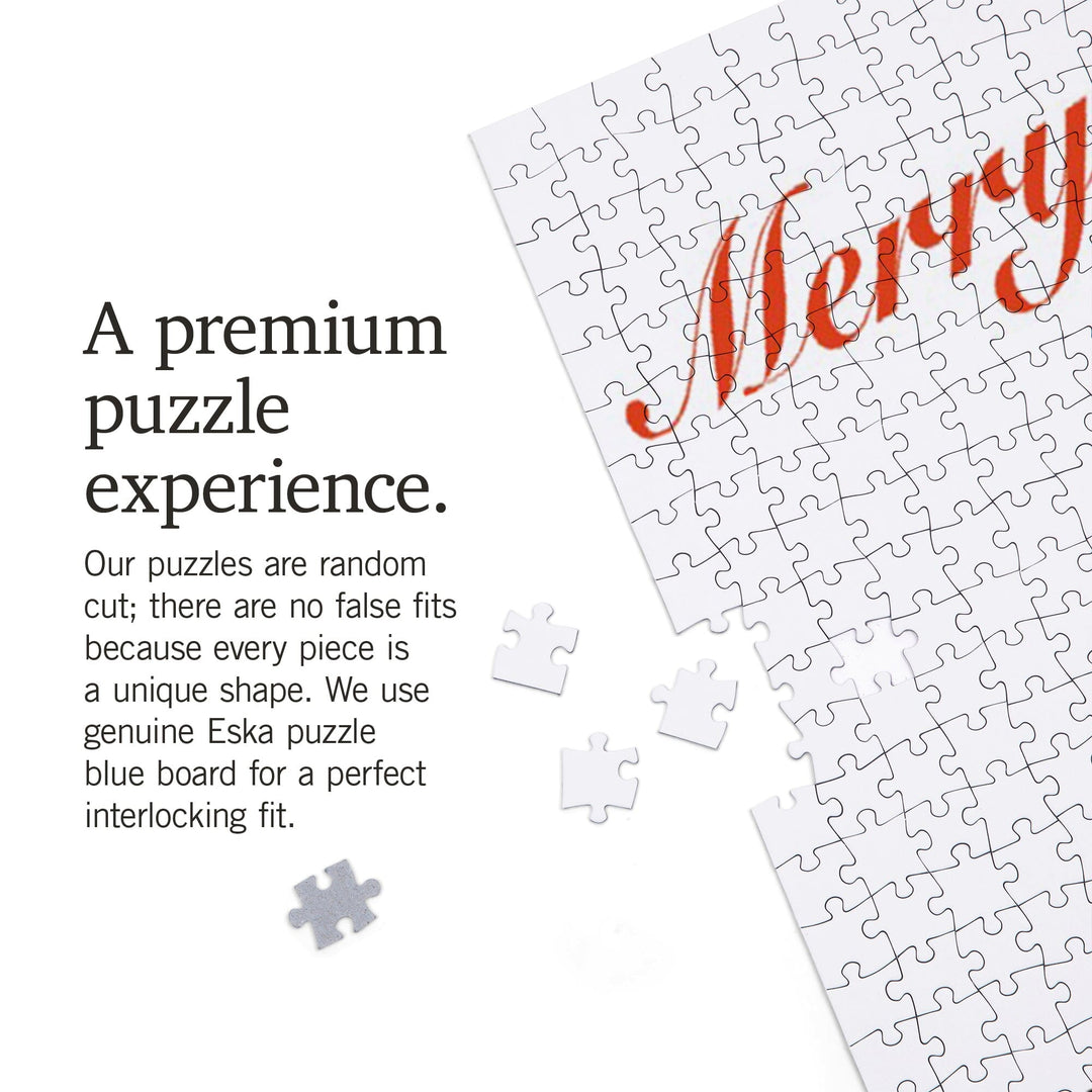 Santa Barbara, California, Merry Christmas from California, Snowman and Surfboard, Jigsaw Puzzle Puzzle Lantern Press 