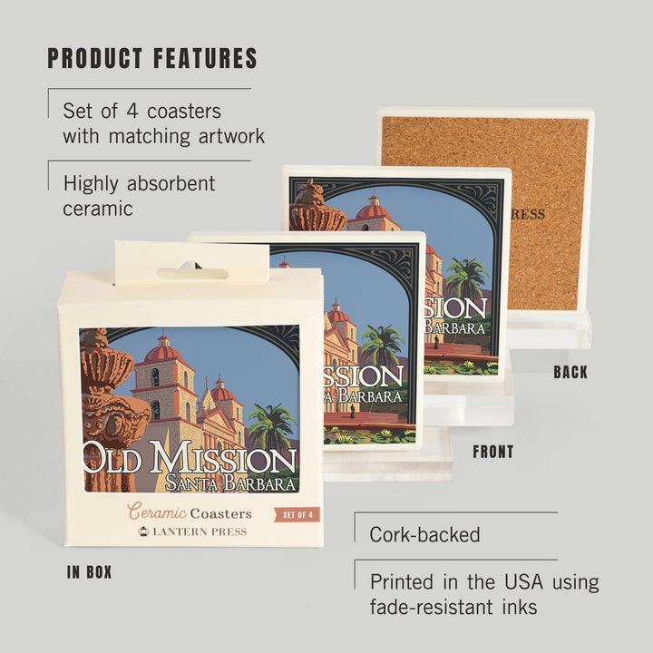 Santa Barbara, California, Old Mission, Coasters Coasters Lantern Press 