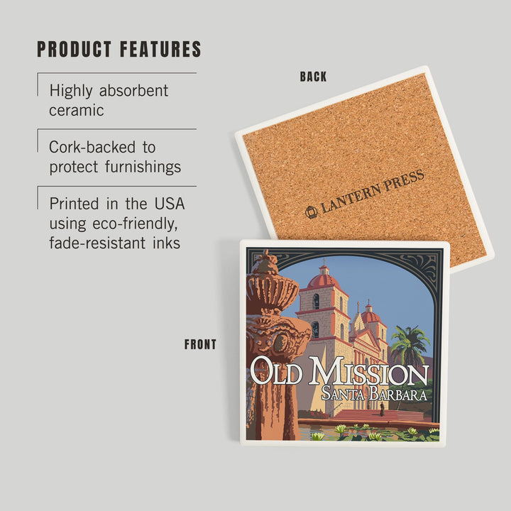 Santa Barbara, California, Old Mission, Coasters Coasters Lantern Press 