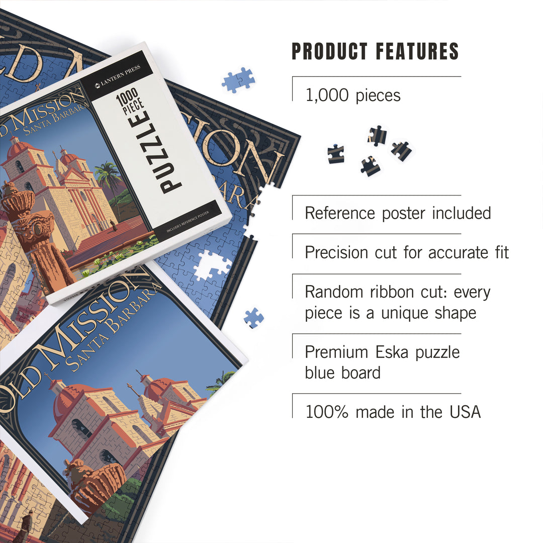 Santa Barbara, California, Old Mission, Jigsaw Puzzle Puzzle Lantern Press 