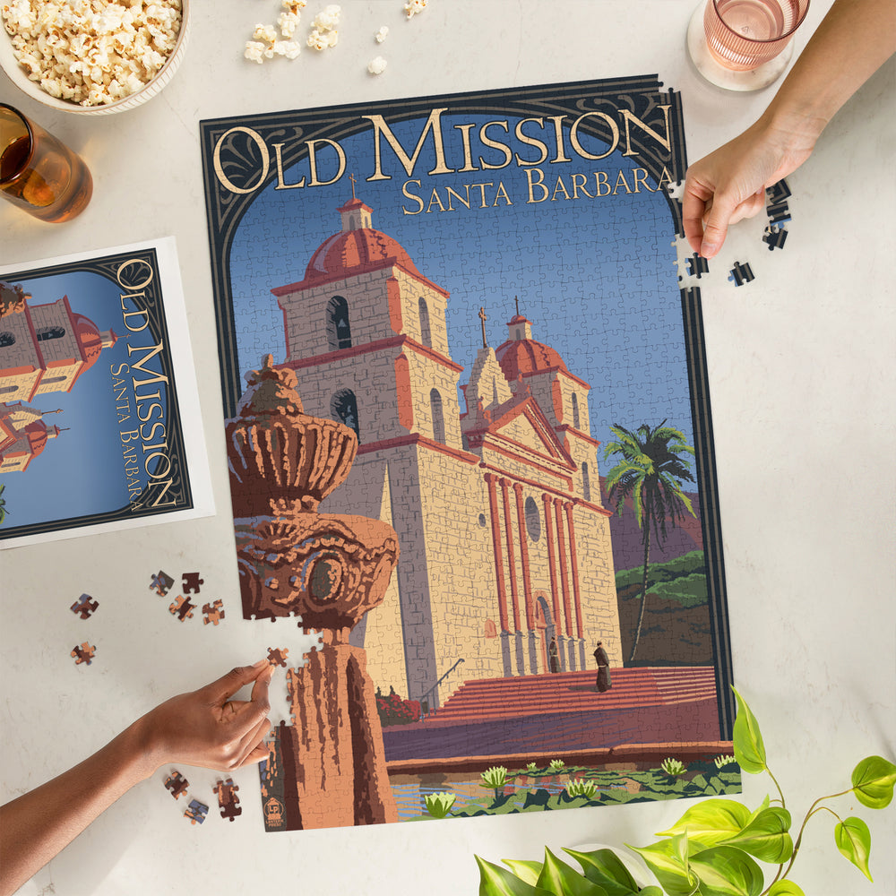 Santa Barbara, California, Old Mission, Jigsaw Puzzle Puzzle Lantern Press 