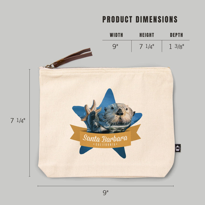 Santa Barbara, California, Otter with Starfish,, Organic Cotton Zipper Pouch, Go Bag Go Bag Lantern Press 