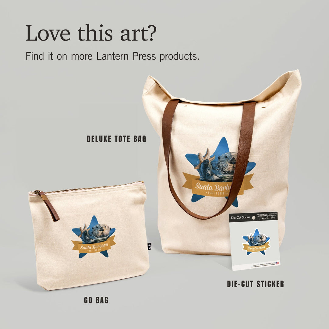 Santa Barbara, California, Otter with Starfish,, Organic Cotton Zipper Pouch, Go Bag Go Bag Lantern Press 