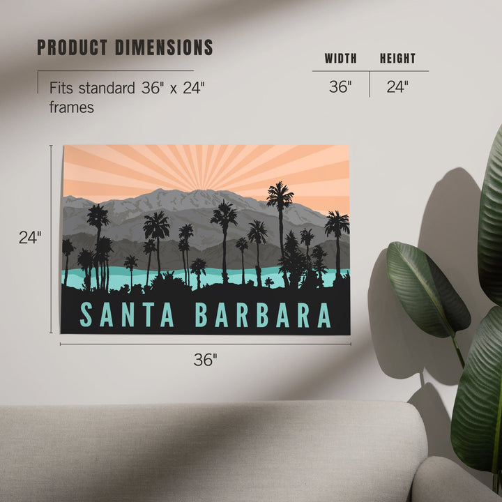 Santa Barbara, California, Palm Trees and Mountains, Art & Giclee Prints Art Lantern Press 