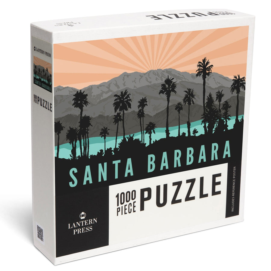 Santa Barbara, California, Palm Trees and Mountains, Jigsaw Puzzle Puzzle Lantern Press 