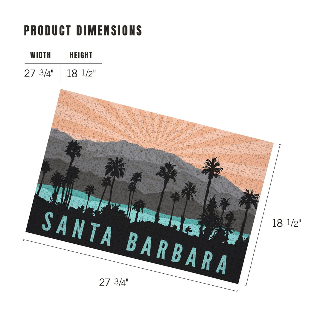 Santa Barbara, California, Palm Trees and Mountains, Jigsaw Puzzle Puzzle Lantern Press 