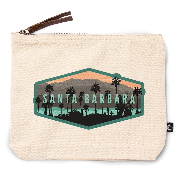 Santa Barbara, California, Palm Trees and Mountains,, Organic Cotton Zipper Pouch, Go Bag Go Bag Lantern Press 
