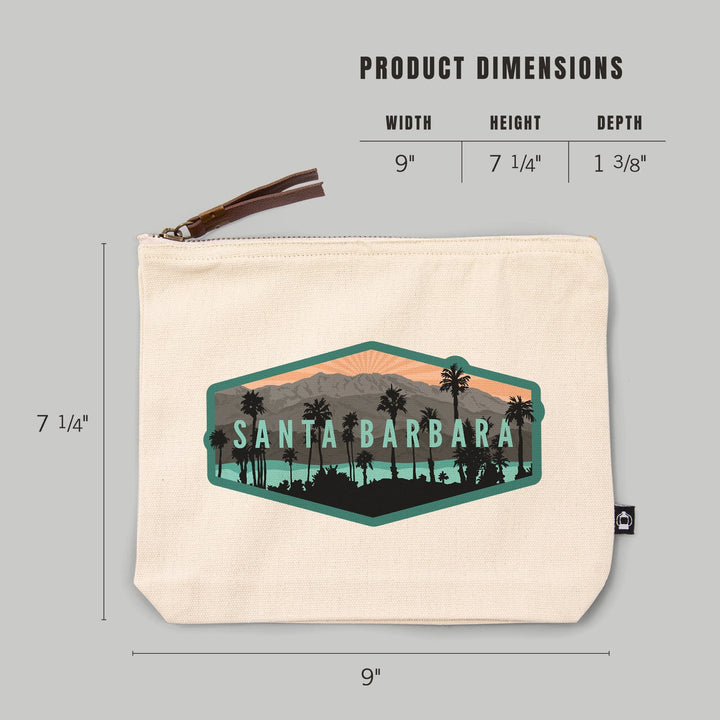 Santa Barbara, California, Palm Trees and Mountains,, Organic Cotton Zipper Pouch, Go Bag Go Bag Lantern Press 