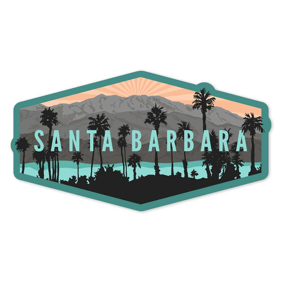 Santa Barbara, California, Palm Trees & Mountains, Contour, Lantern Press Artwork, Vinyl Sticker Sticker Lantern Press 