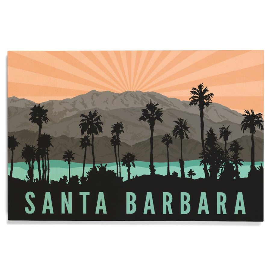 Santa Barbara, California, Palm Trees & Mountains, Lantern Press Artwork, Wood Signs and Postcards Wood Lantern Press 