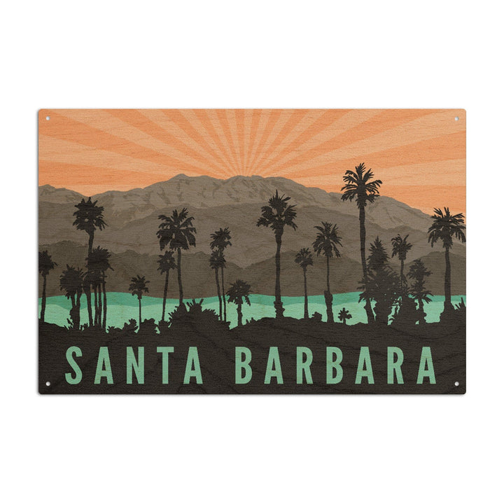 Santa Barbara, California, Palm Trees & Mountains, Lantern Press Artwork, Wood Signs and Postcards Wood Lantern Press 6x9 Wood Sign 
