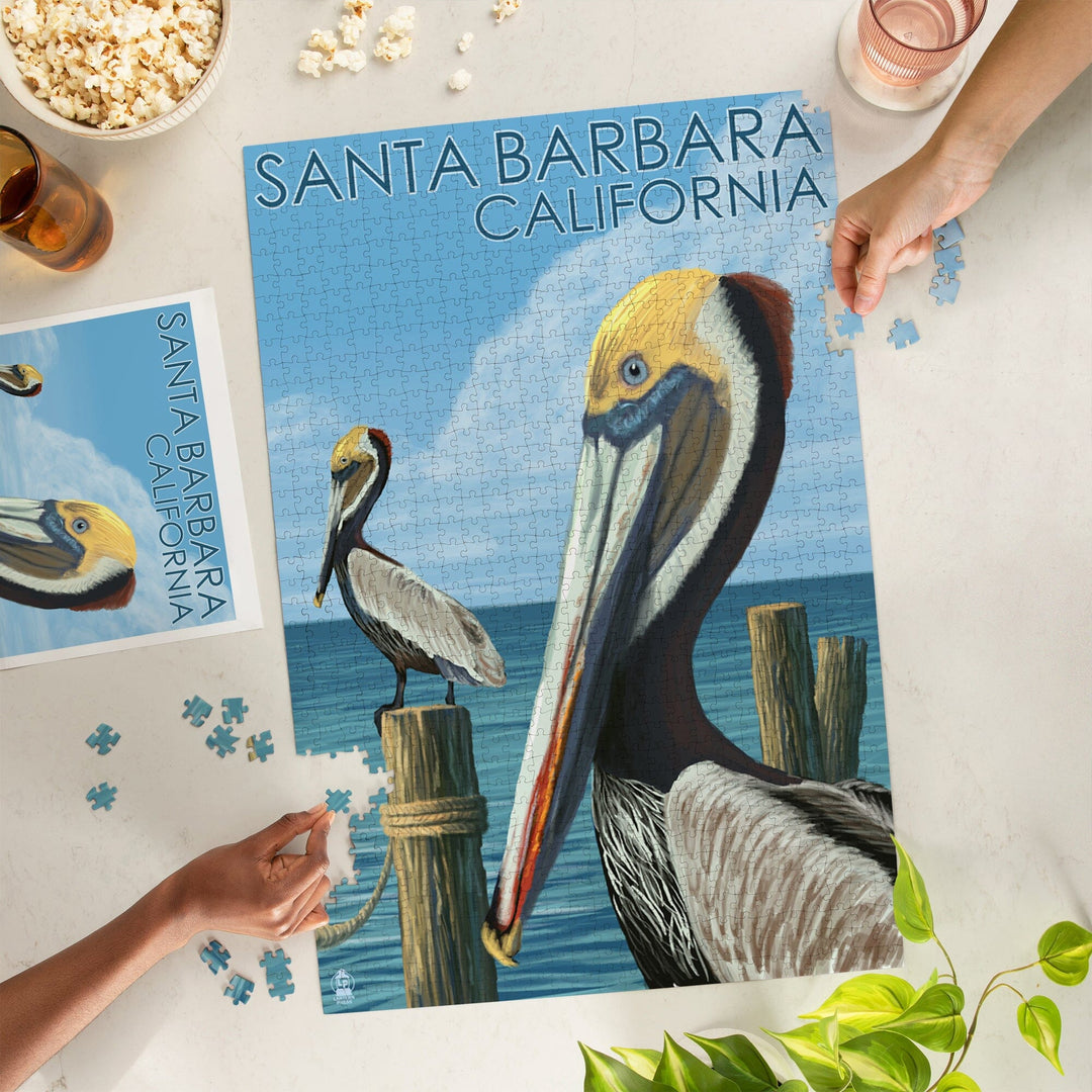 Santa Barbara, California, Pelican, Jigsaw Puzzle Puzzle Lantern Press 