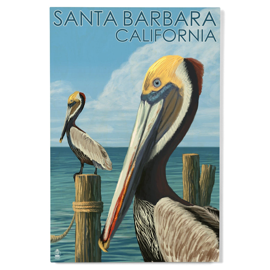 Santa Barbara, California, Pelican, Lantern Press Artwork, Wood Signs and Postcards Wood Lantern Press 