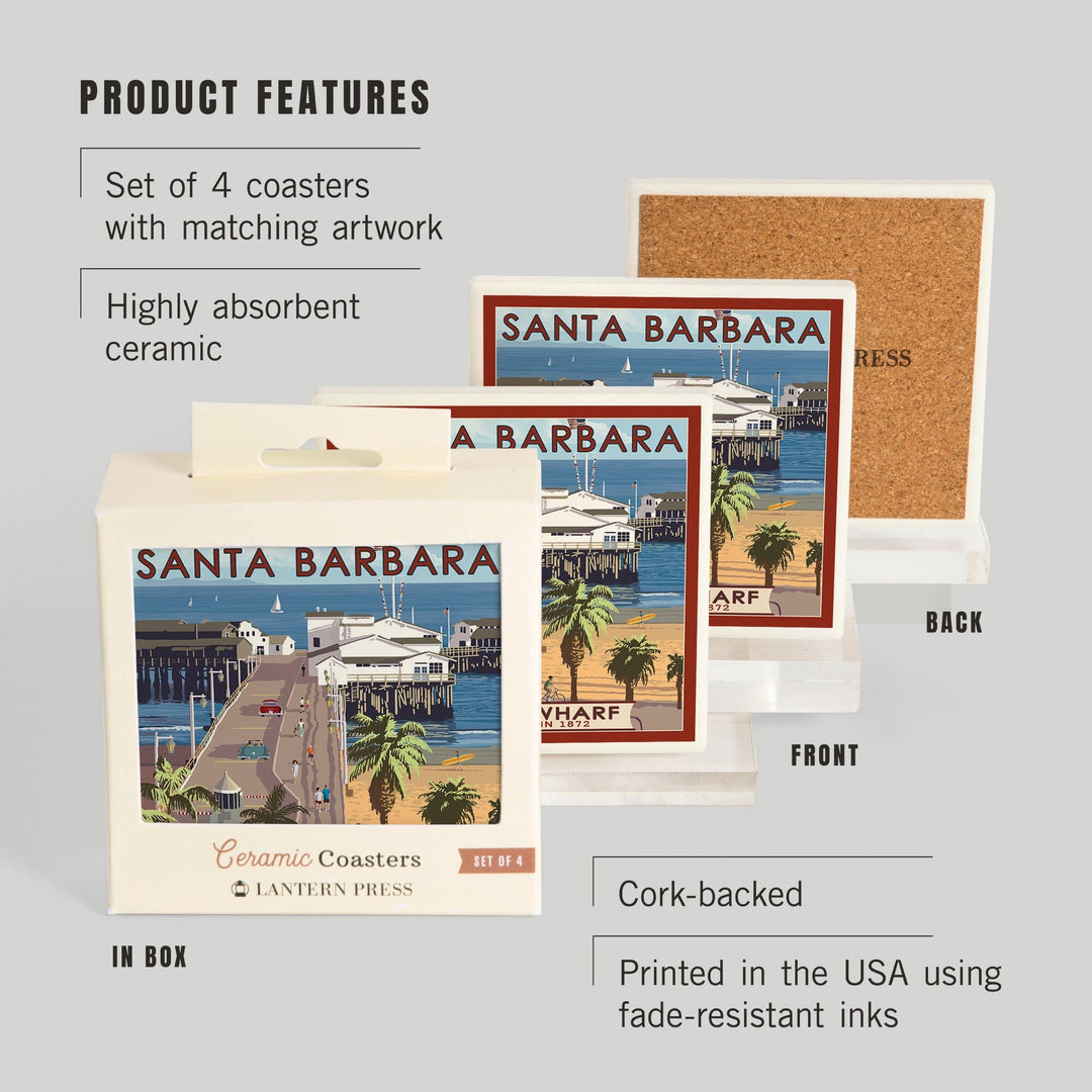 Santa Barbara, California, Stern's Wharf, Coasters Coasters Lantern Press 