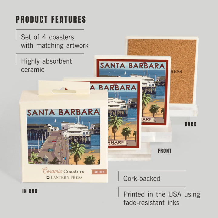 Santa Barbara, California, Stern's Wharf, Coasters Coasters Lantern Press 