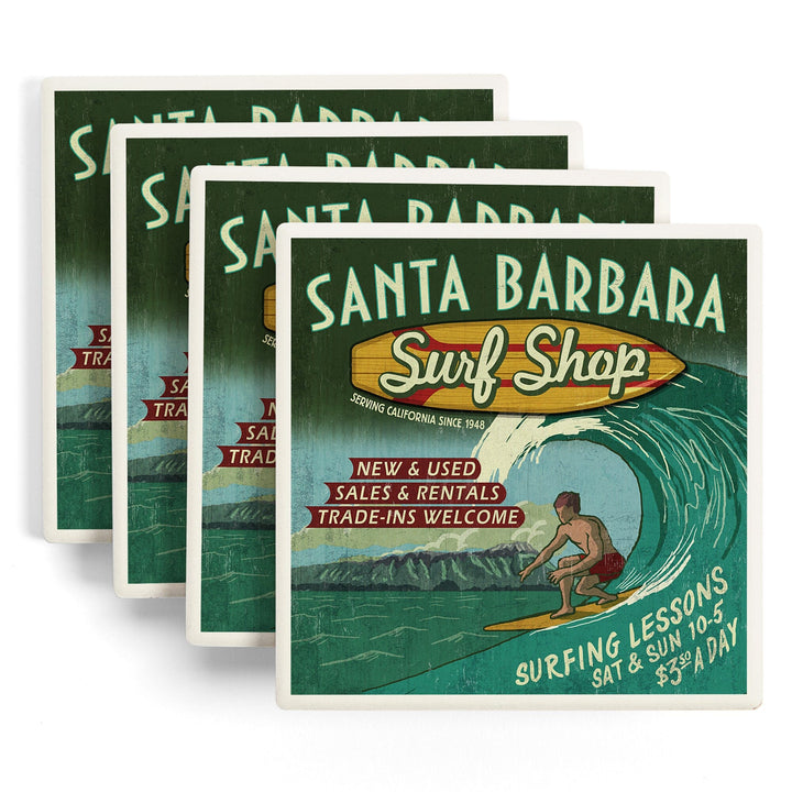 Santa Barbara, California, Surf Shop Vintage Sign, Coasters Coasters Lantern Press 
