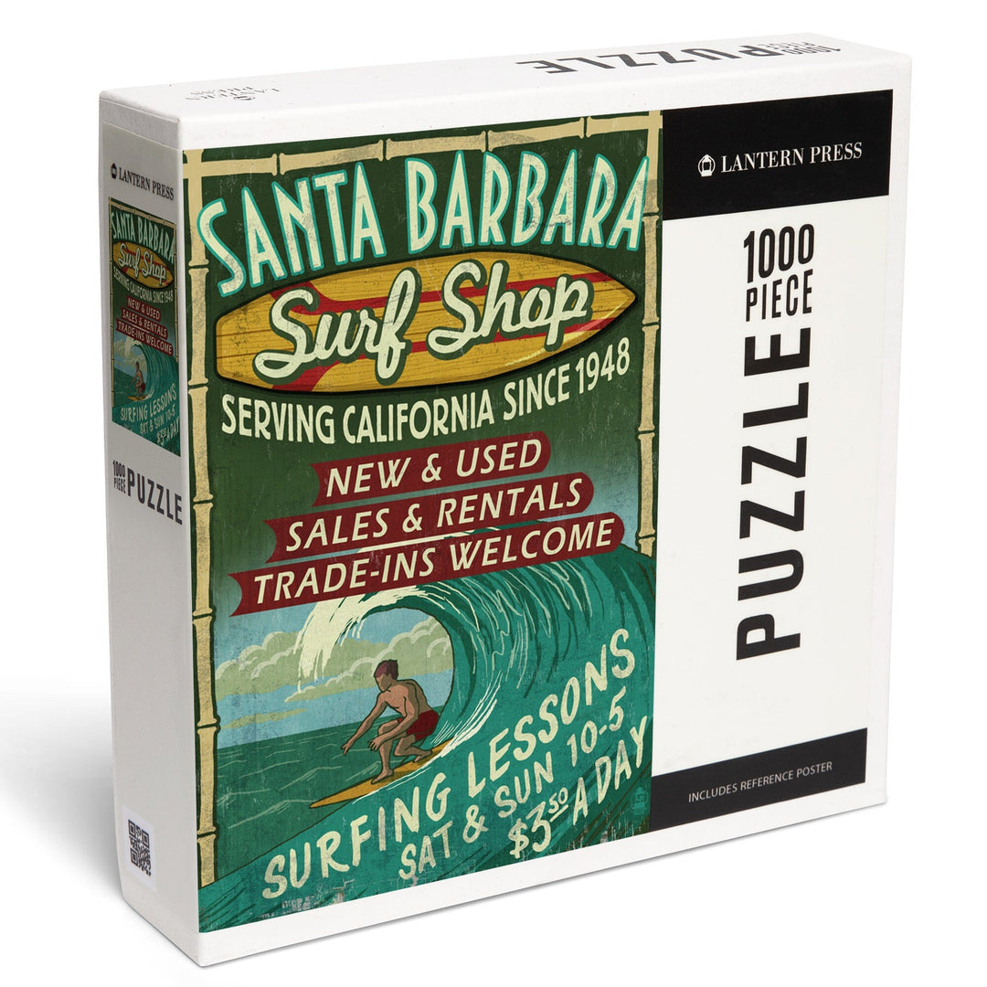 Santa Barbara, California, Surf Shop Vintage Sign, Jigsaw Puzzle Puzzle Lantern Press 