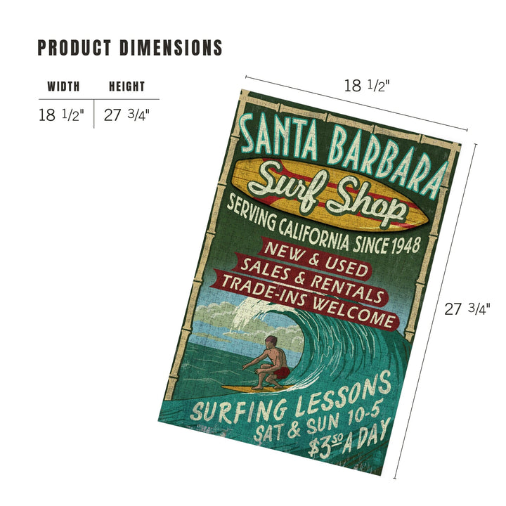 Santa Barbara, California, Surf Shop Vintage Sign, Jigsaw Puzzle Puzzle Lantern Press 