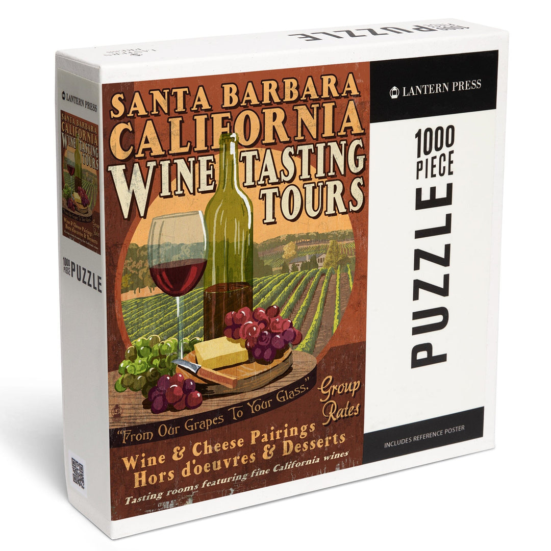 Santa Barbara, California, Wine Tasting Vintage Sign, Jigsaw Puzzle Puzzle Lantern Press 
