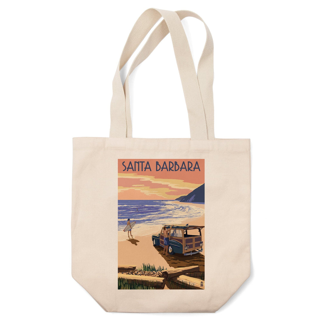 Santa Barbara, California, Woody on Beach, Lantern Press Artwork, Tote Bag Totes Lantern Press 
