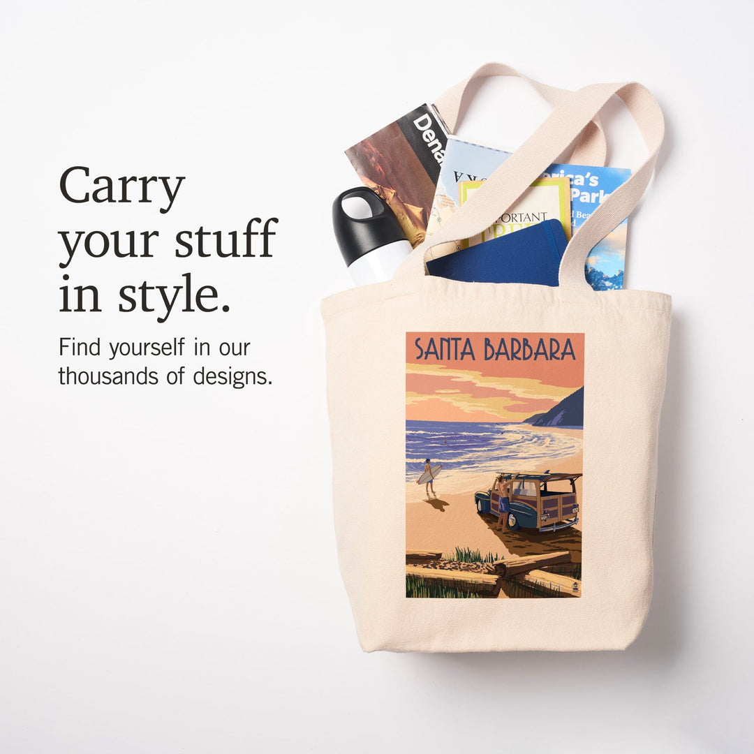 Santa Barbara, California, Woody on Beach, Tote Bag Totes Lantern Press 