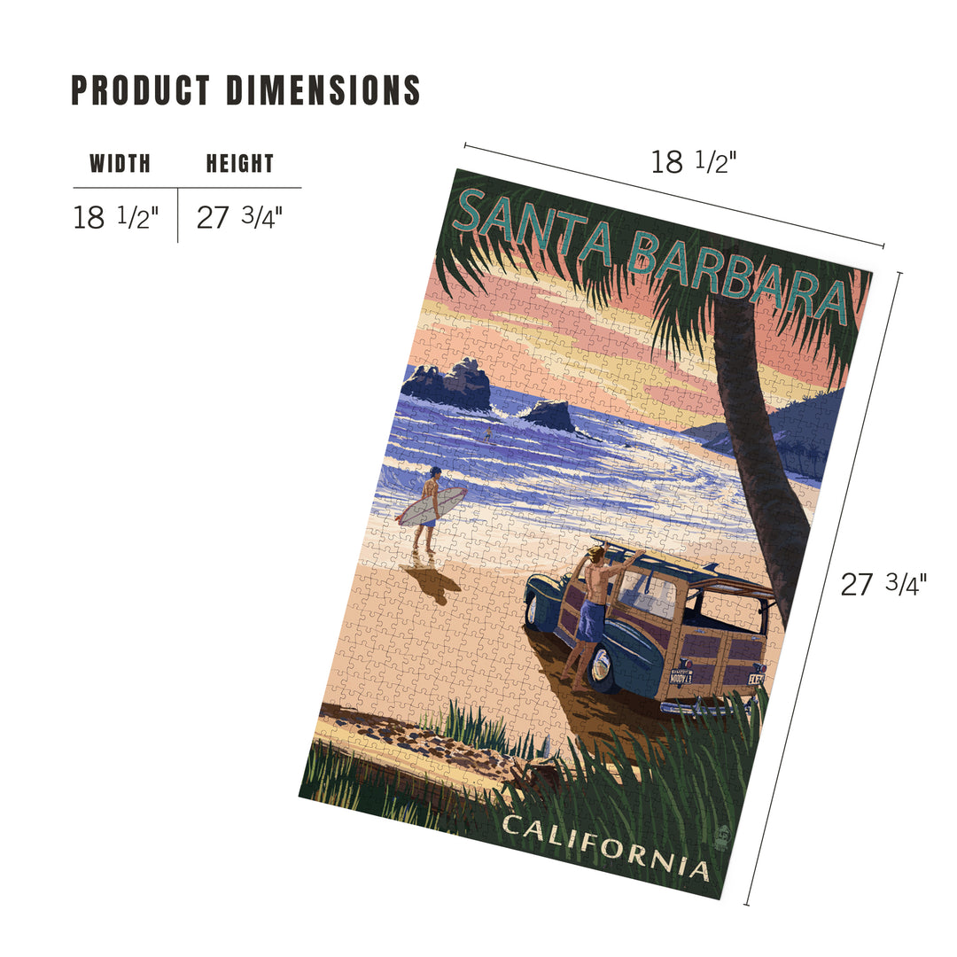 Santa Barbara, California, Woody on Beach with Palm, Jigsaw Puzzle Puzzle Lantern Press 