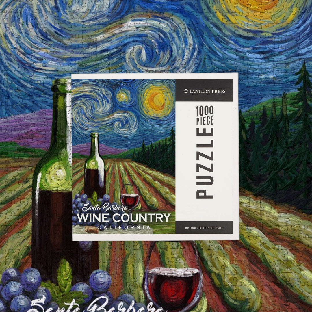 Santa Barbara Wine Country, California, Vineyard, Starry Night, Jigsaw Puzzle Puzzle Lantern Press 