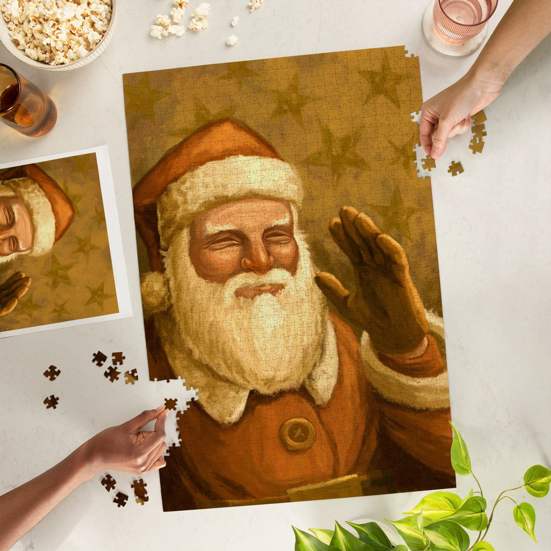 Santa Claus, Christmas Oil Painting, Jigsaw Puzzle Puzzle Lantern Press 