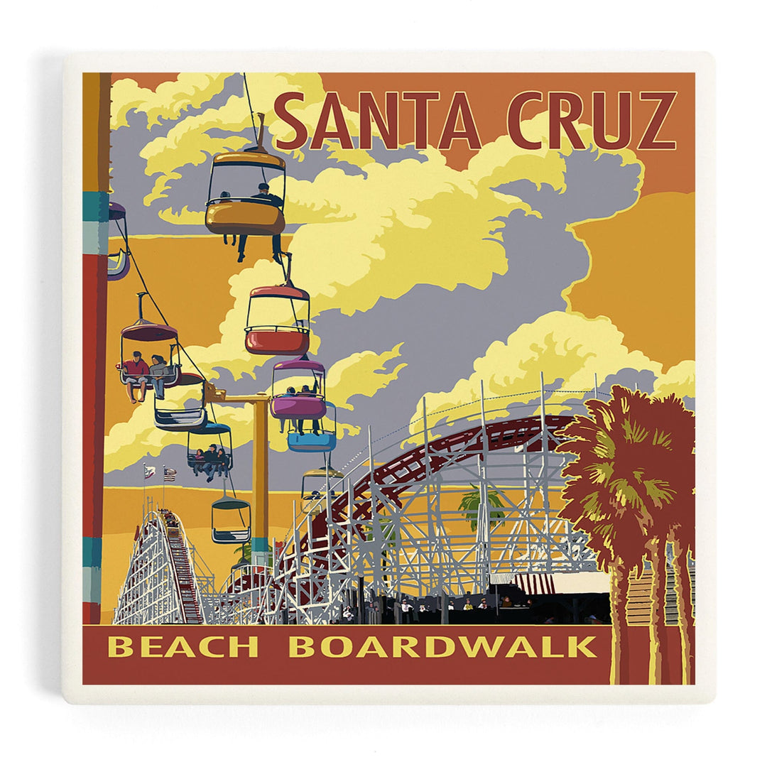 Santa Cruz, California, Beach Boardwalk, Coasters Coasters Lantern Press Coaster 