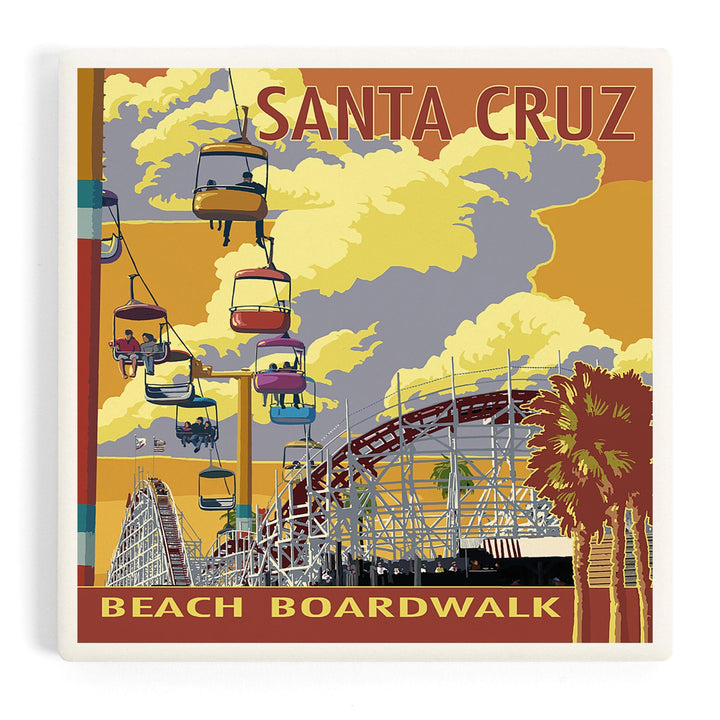 Santa Cruz, California, Beach Boardwalk, Coasters Coasters Lantern Press Coaster 