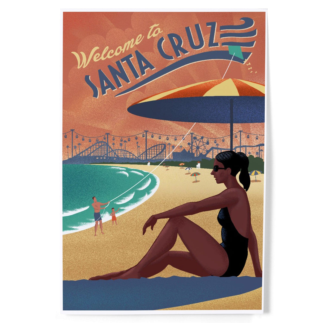 Santa Cruz, California, Beach Scene, Lithograph, Art & Giclee Prints Art Lantern Press 