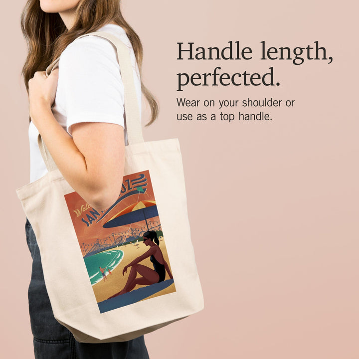 Santa Cruz, California, Beach Scene, Lithograph, Tote Bag Totes Lantern Press 