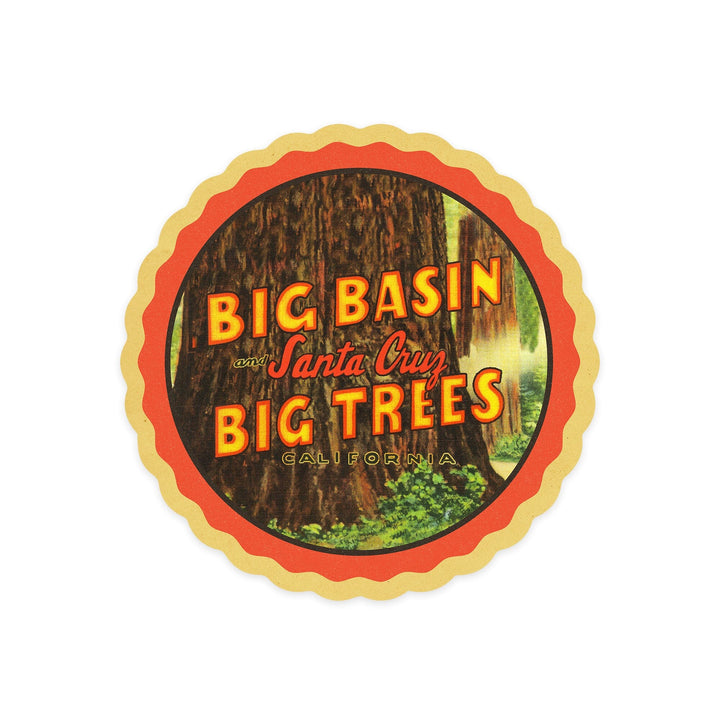 Santa Cruz, California, Big Basin & Big Trees, Contour, Lantern Press Artwork, Vinyl Sticker Sticker Lantern Press 