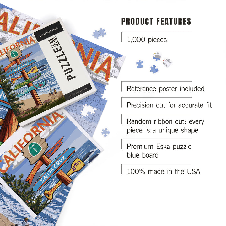 Santa Cruz, California, Destinations Sign, Jigsaw Puzzle Puzzle Lantern Press 