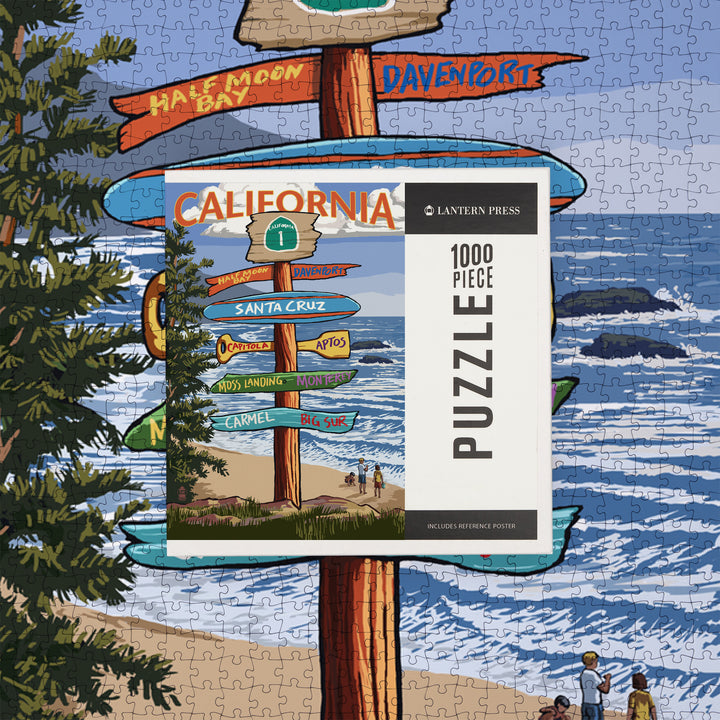 Santa Cruz, California, Destinations Sign, Jigsaw Puzzle Puzzle Lantern Press 