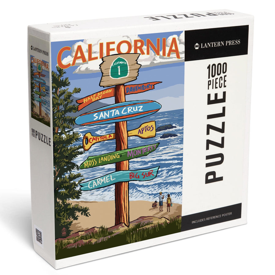 Santa Cruz, California, Destinations Sign, Jigsaw Puzzle Puzzle Lantern Press 