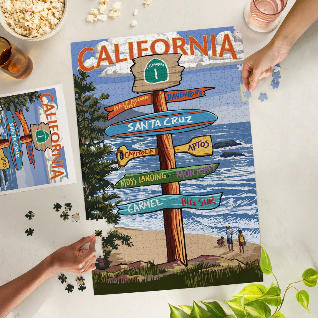 Santa Cruz, California, Destinations Sign, Jigsaw Puzzle Puzzle Lantern Press 