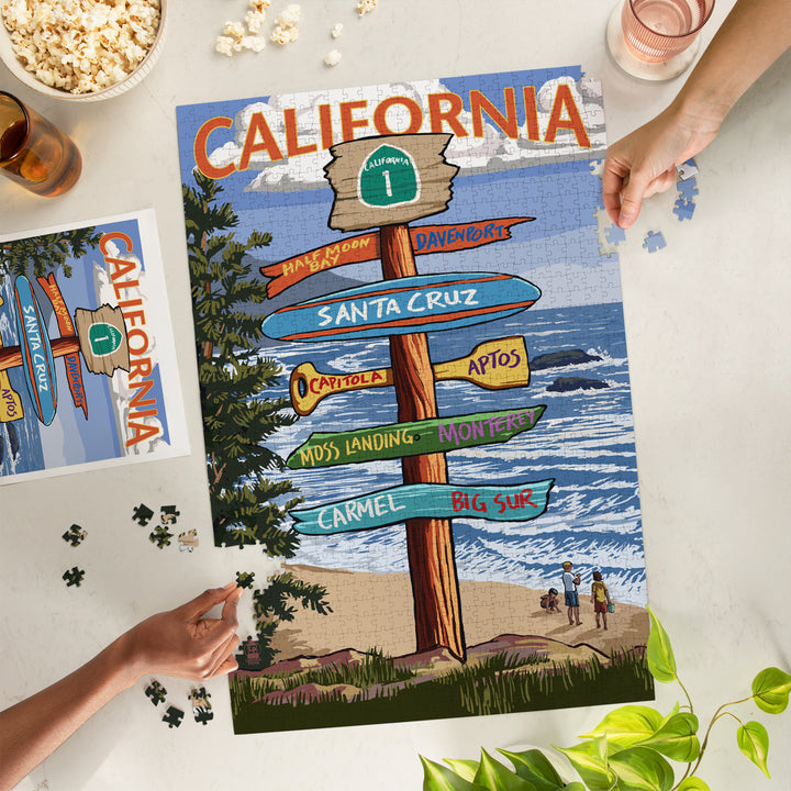 Santa Cruz, California, Destinations Sign, Jigsaw Puzzle Puzzle Lantern Press 