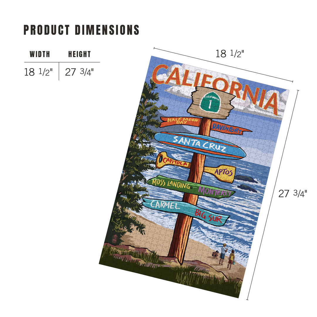 Santa Cruz, California, Destinations Sign, Jigsaw Puzzle Puzzle Lantern Press 