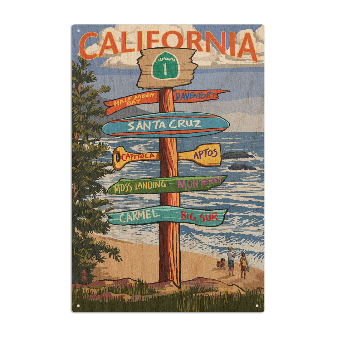 Santa Cruz, California, Destinations Sign, Lantern Press Artwork, Wood Signs and Postcards Wood Lantern Press 10 x 15 Wood Sign 
