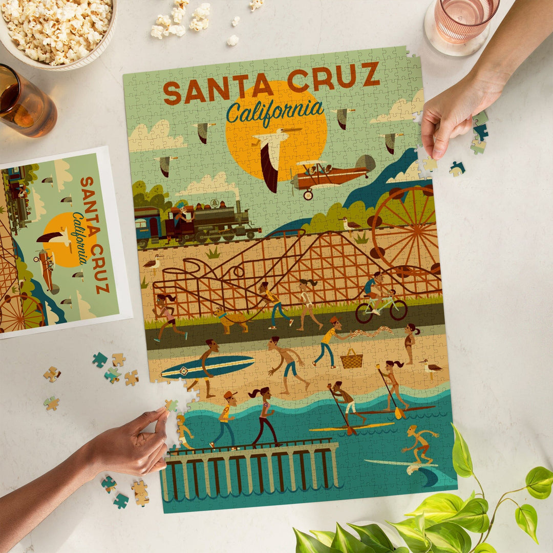 Santa Cruz, California, Geometric City Series, Jigsaw Puzzle Puzzle Lantern Press 